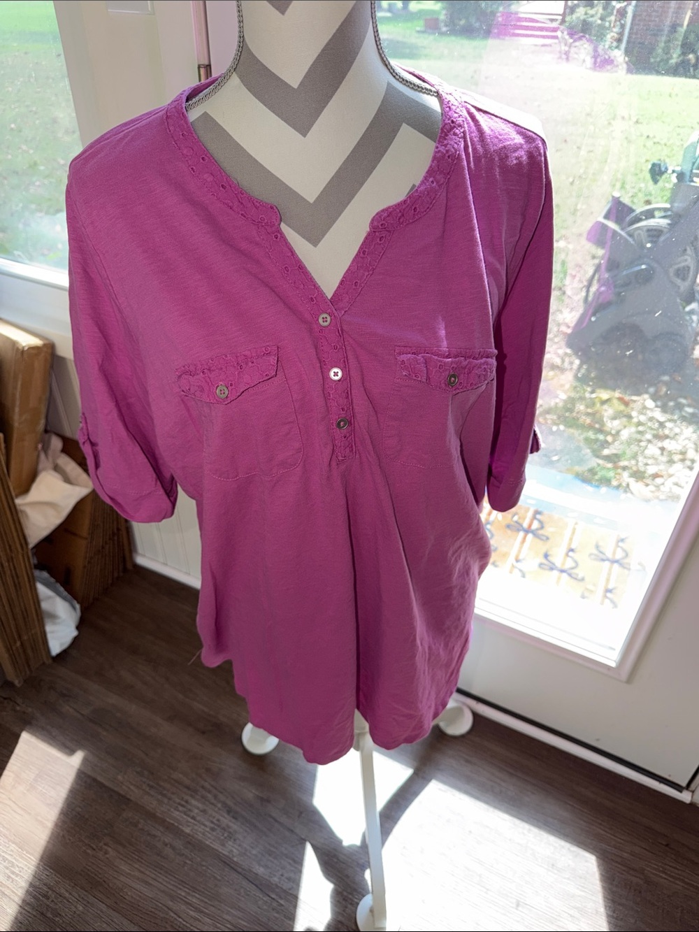 croft & barrow Magenta Button-Pocket Henley Tunic